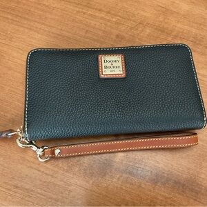 Dooney & Bourke Black and Brown Pebble Leather Wristlet Wallet